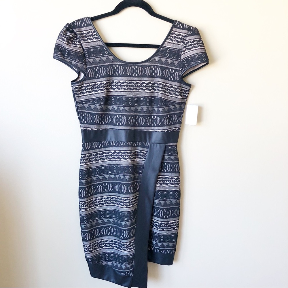 [Windsor] Black Pleather Trim Bodycon Party Dress